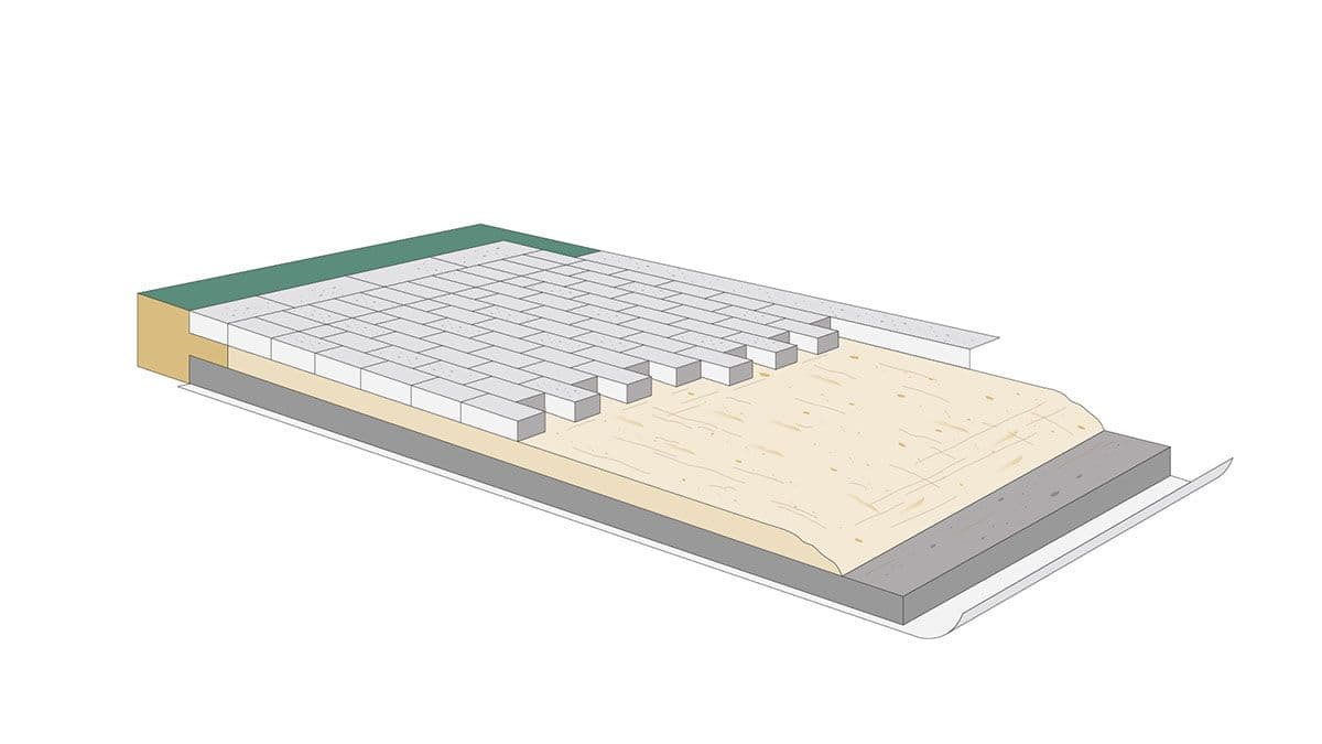 illustrasjon av hvordan legge belegningsstein i halvforbandt mønster