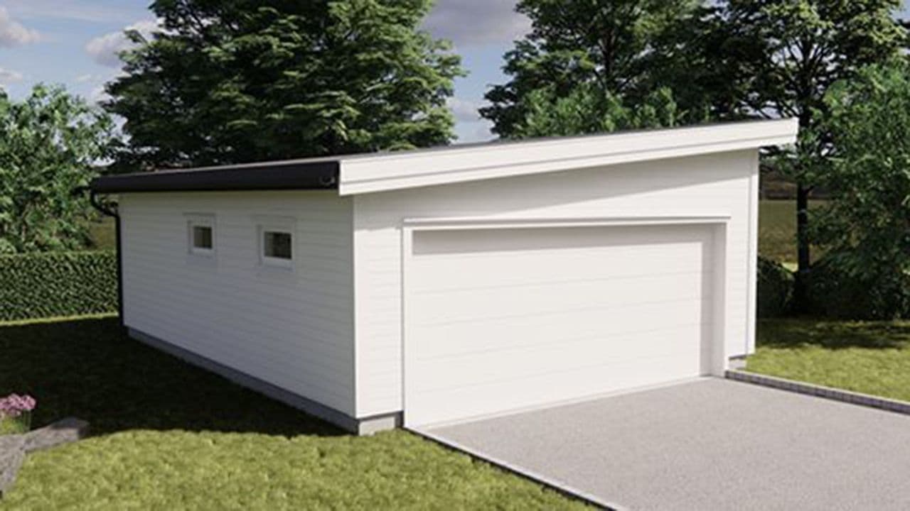 Garasje 7a: Lang dobbelgarasje m/bod, skråtak 6 grader