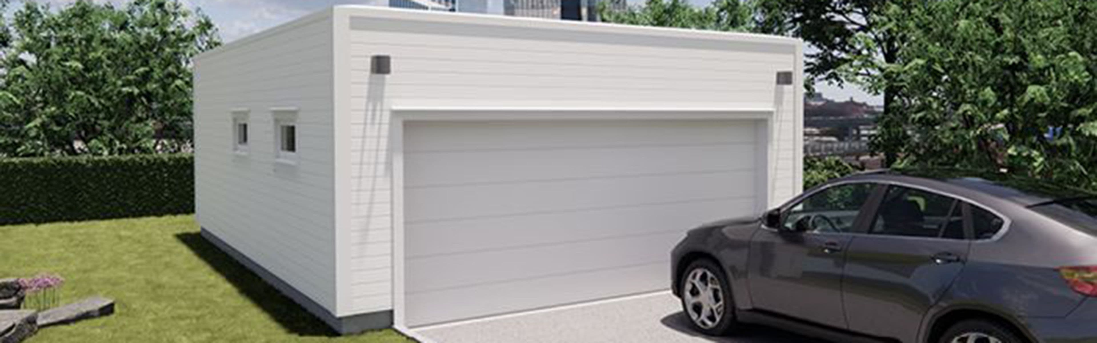 Garasje 8a: Lang dobbelgarasje m/bod, flatt tak